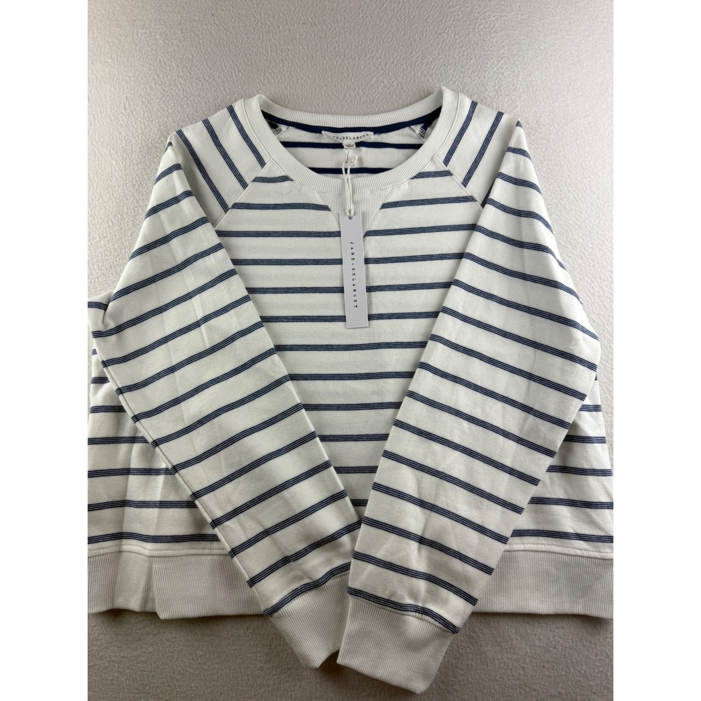 Jane + Delancey Anthropologie Women's Striped Raglan Sweatshirt White Navy  L